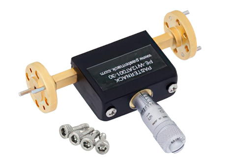 WR-12 Waveguide Continuously Variable Attenuator, 0 to 30 dB, From 60 GHz to 90 GHz, UG-387/U Round Cover Flange, Dial