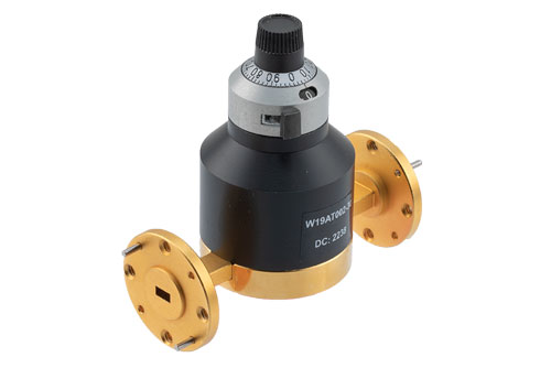 WR-19 Waveguide Continuously Variable Attenuator, 0 to 30 dB, from 40 GHz to 60 GHz, UG-383/U-M Round Cover Flange, Dial