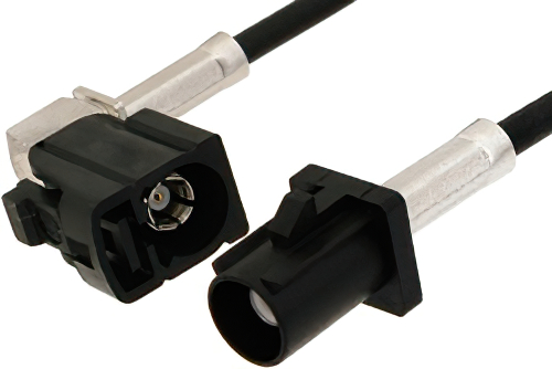 Black FAKRA Plug to FAKRA Jack Right Angle Cable Using PE-C100-LSZH Coax