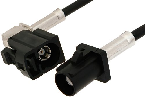 Black FAKRA Plug to FAKRA Jack Right Angle Cable Using RG174 Coax