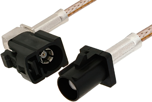 Black FAKRA Plug to FAKRA Jack Right Angle Cable Using RG316 Coax