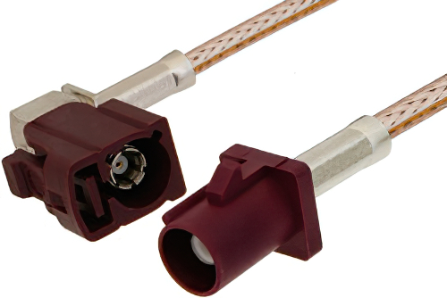 Bordeaux FAKRA Plug to FAKRA Jack Right Angle Cable Using RG316 Coax