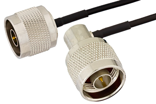 N Male to N Male Right Angle Semi-Flexible Precision Cable Using PE-SR405FLJ Coax, LF Solder, RoHS