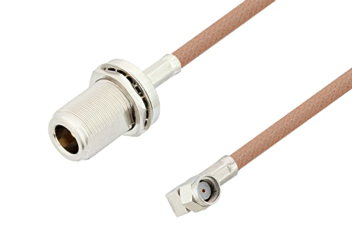 N Female Bulkhead to Reverse Polarity SMA Male Right Angle Cable Using RG400 Coax