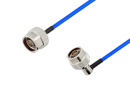 N Male to N Male Right Angle Cable 24 Inch Length Using PE-141FLEX Coax, RoHS