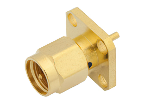 SMA Male Connector Solder Attachment 4 Hole Flange Solder Cup Terminal, .340 inch Hole Spacing