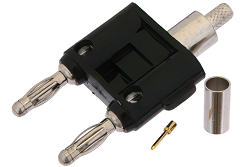 Double Banana Plug Connector Crimp/Solder Attachment for PE-C195, PE-P195, RG58, RG141, RG303, LMR-195, .195 inch
