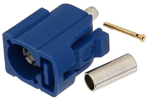 FAKRA Jack Connector Crimp/Solder Attachment for RG174, RG316, RG188, .100 inch, PE-B100, PE-C100, LMR-100, Blue Color