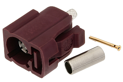 FAKRA Jack Connector Crimp/Solder Attachment for RG174, RG316, RG188, .100 inch, PE-B100, PE-C100, LMR-100, Bordeaux Color