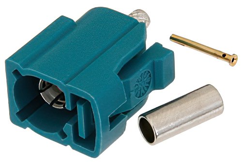 FAKRA Jack Connector Crimp/Solder Attachment for RG174, RG316, RG188, .100 inch, PE-B100, PE-C100, LMR-100, Water Blue Color