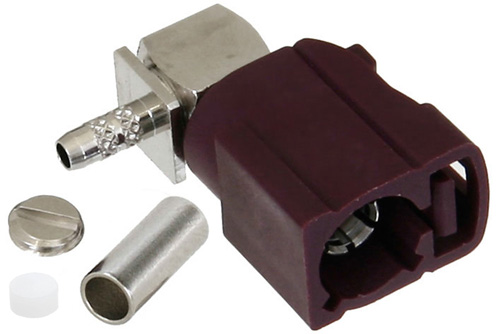 FAKRA Jack Right Angle Connector Crimp/Solder Attachment for RG174, RG316, RG188, .100 inch, PE-B100, PE-C100, LMR-100, Bordeaux Color