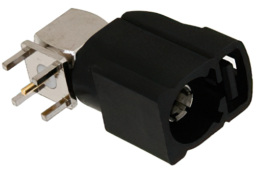 FAKRA Jack Right Angle Connector Solder Attachment Thru Hole PCB, Black Color