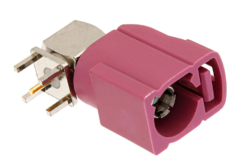 FAKRA Jack Right Angle Connector Solder Attachment Thru Hole PCB, Violet Color