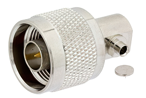 N Male Right Angle Precision Connector Solder Attachment For PE-SR405AL, PE-SR405FL, PE-SR405FLJ, RG405