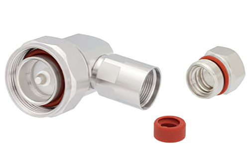 7/16 DIN Male Right Angle Connector Clamp/Non-Solder Contact Attachment For 1/2 inch Helical, IP 68 Rated