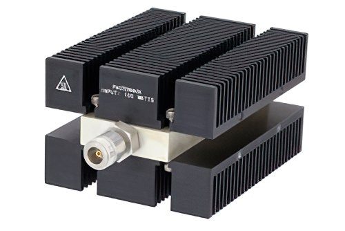 High Power 100 Watt RF Load Up to 8 GHz with N Female Conduction Cooled Body Black Anodized Aluminum Heatsink