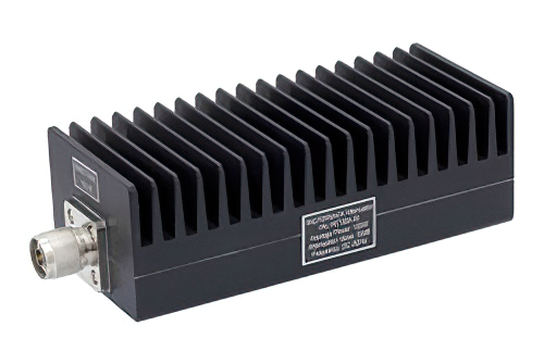 30 dB Fixed Attenuator, N Male to N Female Black Anodized Aluminum Heatsink Body Rated to 100 Watts Up to 3 GHz