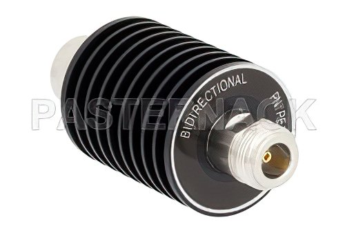 10 dB Fixed Attenuator, N Male to N Female Black Anodized Aluminum Heatsink Body Rated to 10 Watts Up to 3 GHz