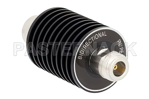 15 dB Fixed Attenuator, N Male to N Female Black Anodized Aluminum Heatsink Body Rated to 10 Watts Up to 3 GHz