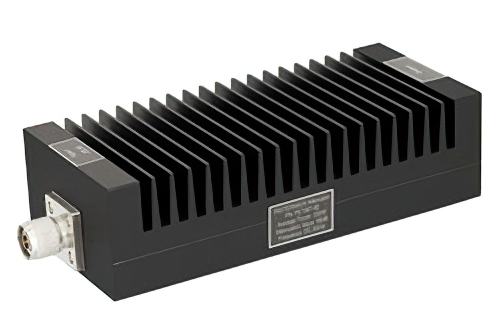 40 dB Fixed Attenuator, N Male to N Female Unidirectional Black Anodized Aluminum Heatsink Body Rated to 200 Watts Up to 3 GHz