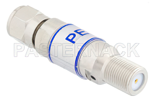7 dB Fixed Attenuator, 75 Ohm F Male to 75 Ohm F Female Brass Tri-Metal Body Rated to 2 Watts Up to 3 GHz
