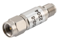 8 dB Fixed Attenuator, 2.92mm Male to 2.92mm Female Passivated Stainless Steel Body Rated to 2 Watts Up to 40 GHz