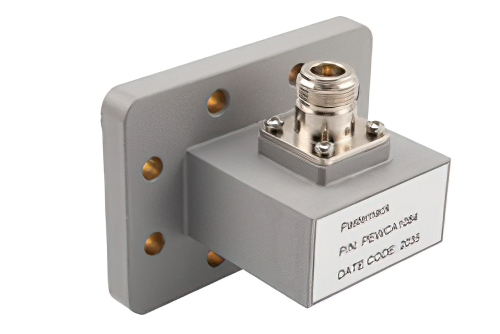 WR-187 PDR48 Flange to N Female Waveguide to Coax Adapter Operating from 3.94 GHz to 5.99 GHz in Aluminum