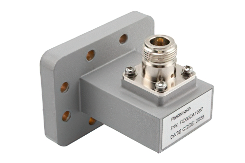 WR-137 PDR70 Flange to N Female Waveguide to Coax Adapter Operating from 5.38 GHz to 8.17 GHz in Aluminum