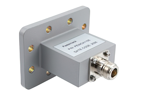 WR-187 UDR48 Flange to End Launch N Female Waveguide to Coax Adapter Operating from 3.94 GHz to 5.99 GHz in Aluminum