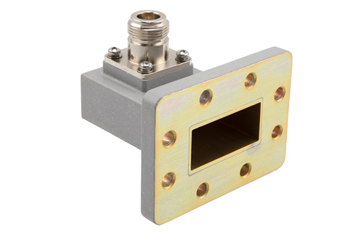 WR-137 UDR70 Flange to N Female Waveguide to Coax Adapter Operating from 5.38 GHz to 8.17 GHz in Aluminum