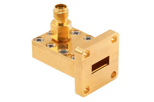 WR-42 UBR220 Flange to 2.92mm Female Waveguide to Coax Adapter Operating from 17.6 GHz to 26.7 GHz in Brass