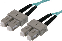 SC to SC Duplex Using 50/125 Multi Mode Fiber Optic Cable 2 Meters Length in Aqua Blue