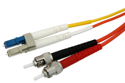 LC to ST Duplex Using 62.5/125 To 9/125 Mode Conditioning Fiber Optic Cable 1 Meter Length in Orange/Yellow