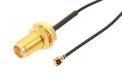  SMA Female Bulkhead to UMCX 2.5 Plug Cable Using 1.13mm Coax, RoHS