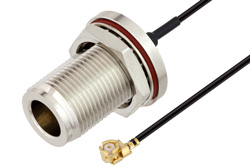  N Female Bulkhead to UMCX 2.5 Plug Cable Using 0.81mm Coax, RoHS