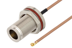  N Female Bulkhead to UMCX 2.5 Plug Cable Using RG178-DS Coax, RoHS