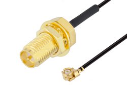  Reverse Polarity SMA Female Bulkhead to UMCX 2.5 Plug Cable Using 0.81mm Coax, RoHS
