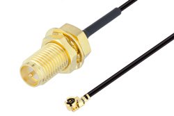  Reverse Polarity SMA Female Bulkhead to UMCX 2.5 Plug Cable Using 1.13mm Coax, RoHS