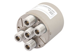 SP4T Electromechanical Relay Switch DC to 10 GHz, N, 50 Watts, 28V Control with Normally Open