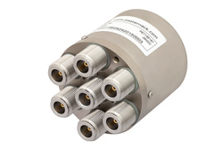 SP6T Electromechanical Relay Switch DC to 10 GHz, N, 160 Watts, 28V Control with Normally Open