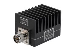30 dB Fixed Attenuator, N Male To N Female Aluminum Heatsink Black Anodized Body Rated To 50 Watts Up To 4 GHz