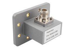 WR-187 UDR48 Flange to N Female Waveguide to Coax Adapter Operating from 3.94 GHz to 5.99 GHz in Aluminum