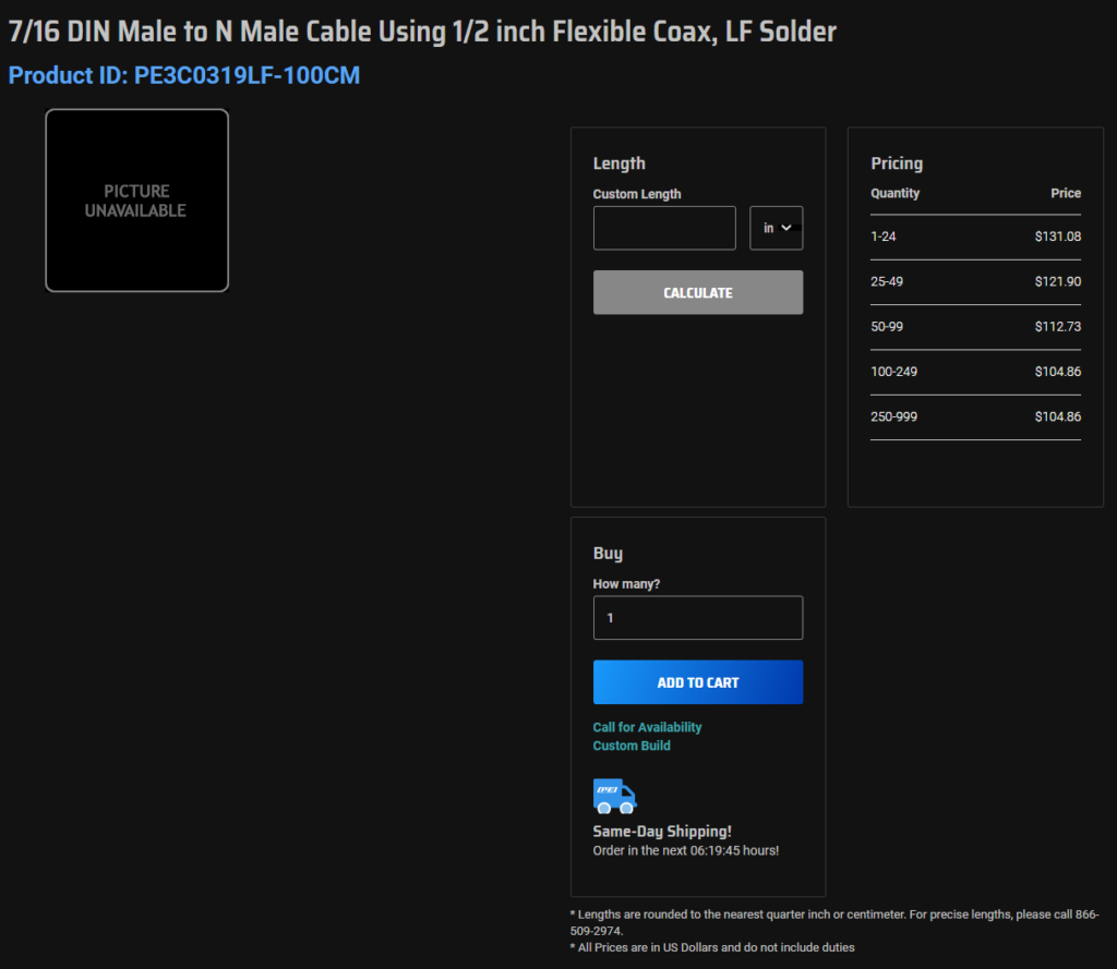 image of Pasternack Cable Creator Tool™ custom webpage 