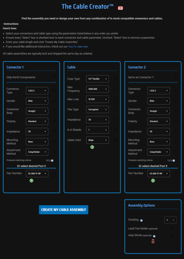image of Pasternack cable creator tool