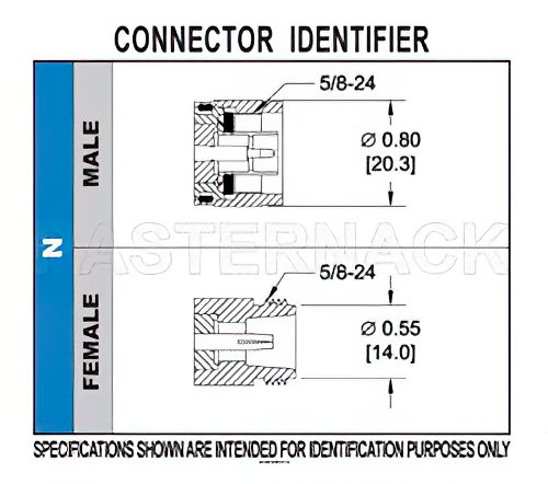 N Male Connector Crimp/Non-Solder Contact Attachment For LMR-400, PE-C400, PE-B400, PE-B405