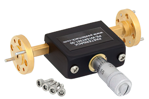 WR-10 Waveguide Continuously Variable Attenuator, 0 to 30 dB, From 75 GHz to 110 GHz, UG-387/U-Mod Round Cover Flange, Dial
