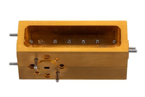 WR-10 Waveguide 30 dB Broadwall Coupler, UG-387/U-Mod Round Cover Flange, H-Plane Coupled Port, 90 GHz to 110 GHz, Brass Copper