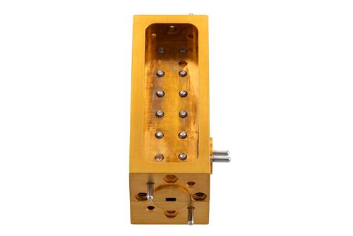 WR-10 Waveguide 30 dB Broadwall Coupler, UG-387/U-Mod Round Cover Flange, H-Plane Coupled Port, 90 GHz to 110 GHz, Brass Copper