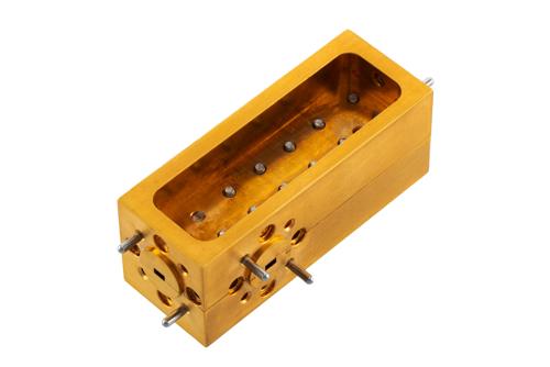 WR-10 Waveguide 30 dB Broadwall Coupler, UG-387/U-Mod Round Cover Flange, H-Plane Coupled Port, 90 GHz to 110 GHz, Brass Copper
