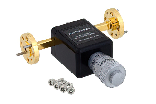 0 to 180 Degree WR-10 Waveguide Phase Shifter, From 75 GHz to 110 GHz, With a UG-387/U-Mod Round Cover Flange